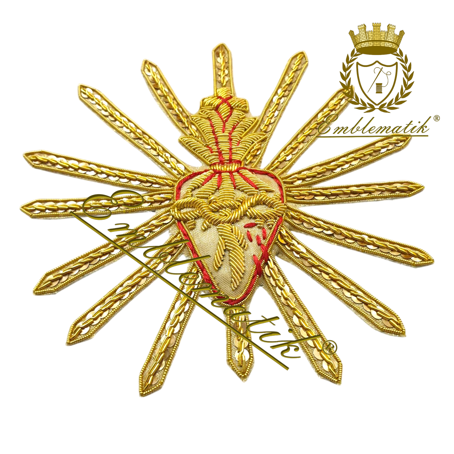 Sacro Cuore Ricamato a Mano Realizzato con Fili Metallici