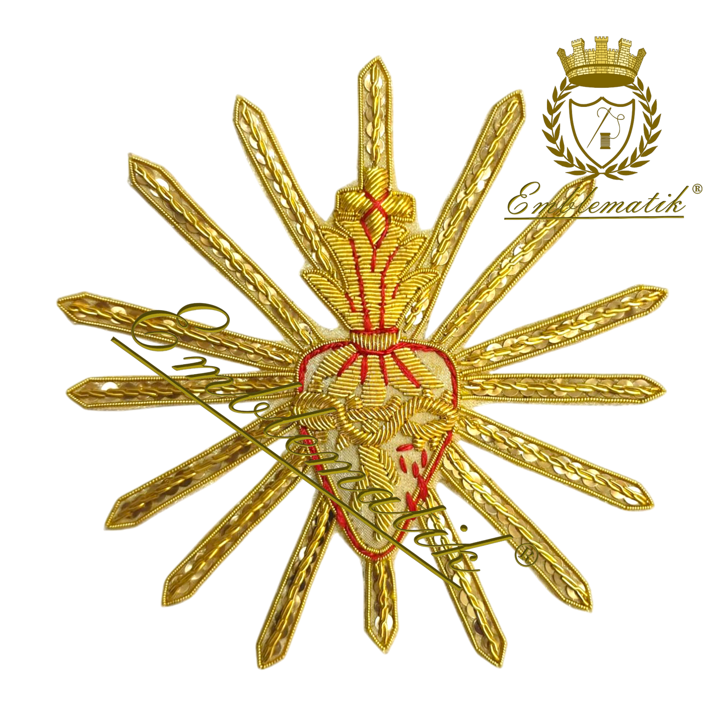 Sacro Cuore Ricamato a Mano Realizzato con Fili Metallici