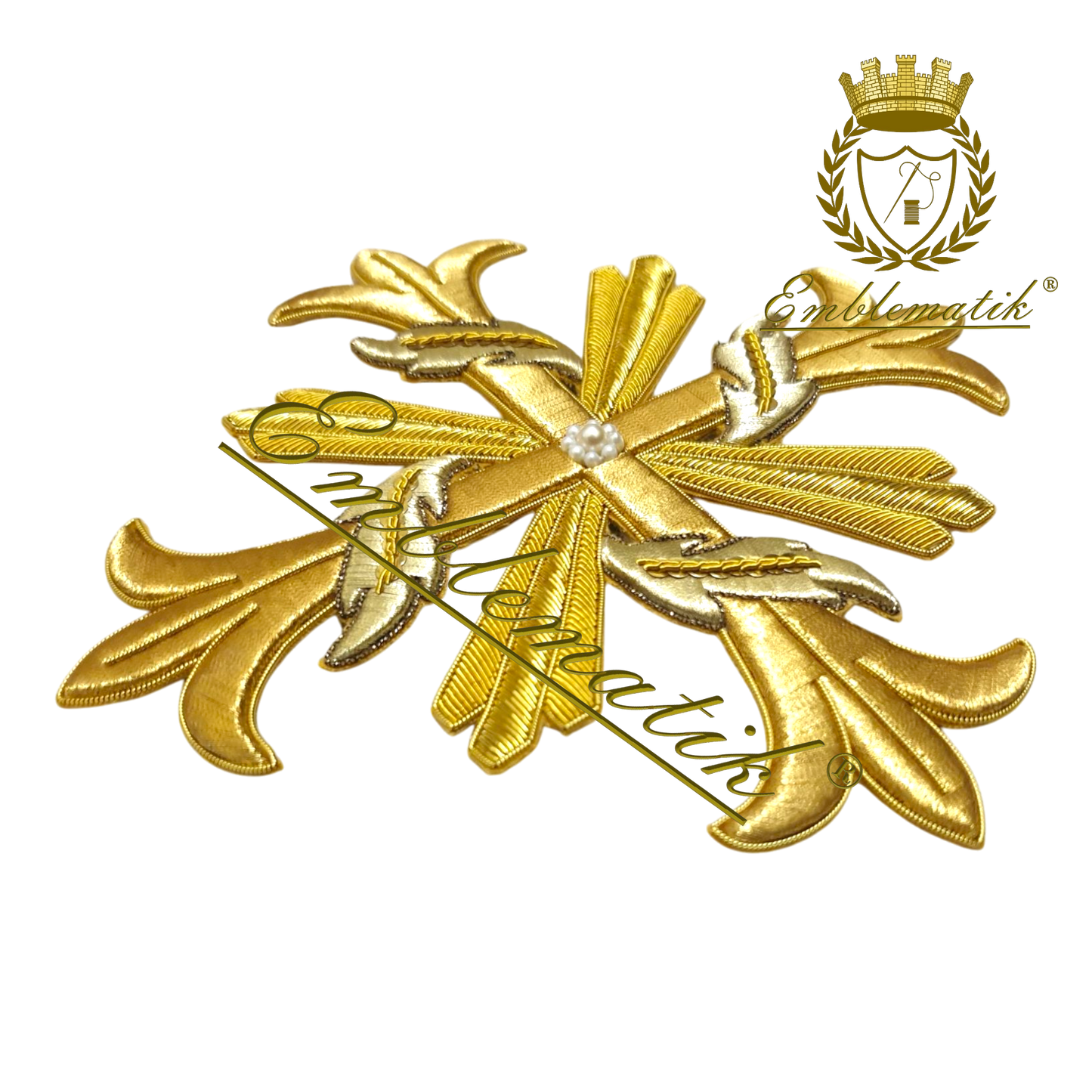 Elegante croce metallica ricamata a mano