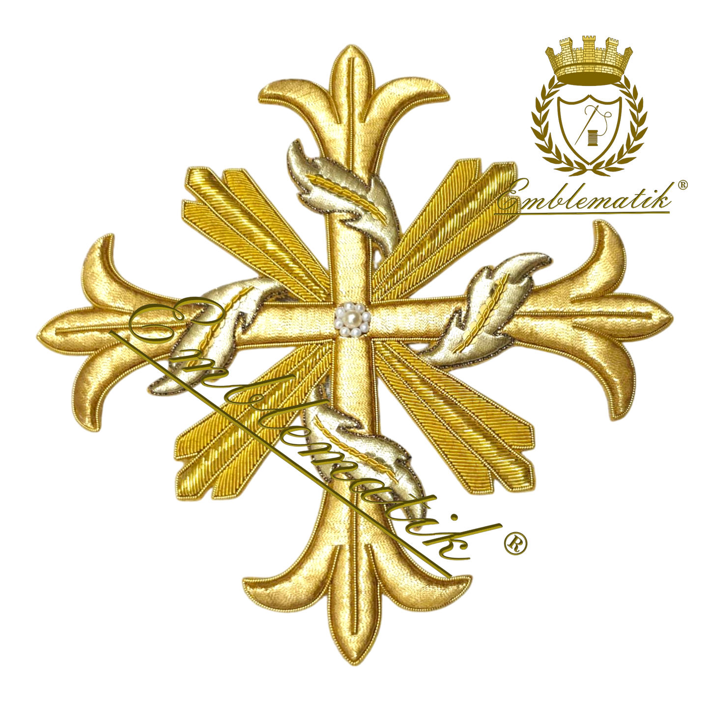 Elegante croce metallica ricamata a mano