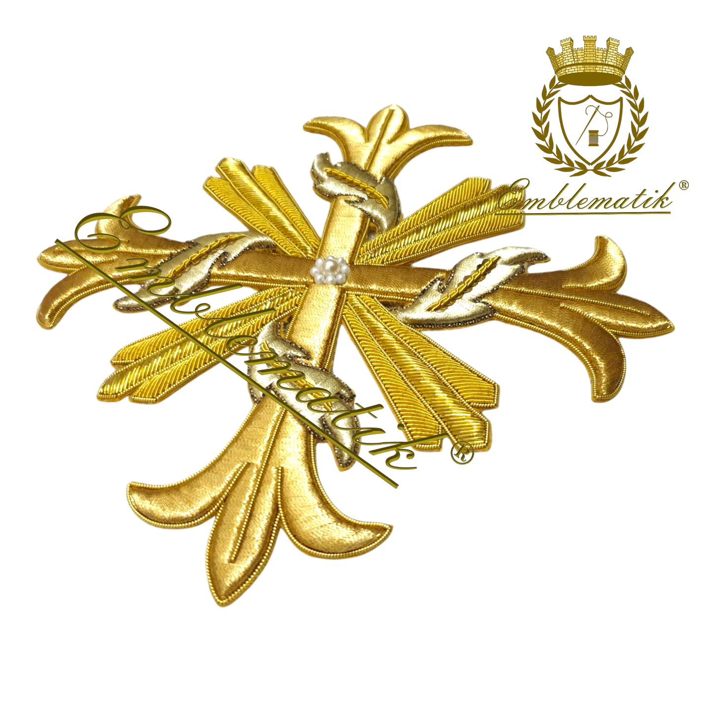 Elegante croce metallica ricamata a mano