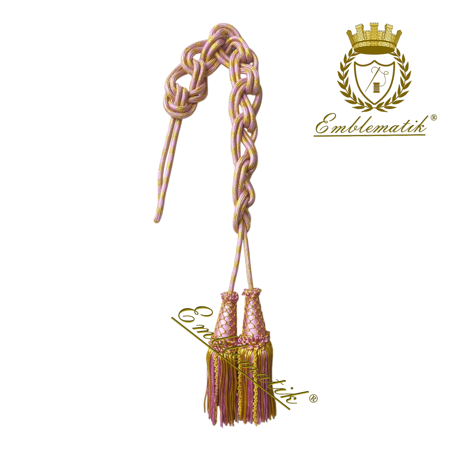 Cingolo liturgico realizzato in metallo e filo di seta rosa/oro