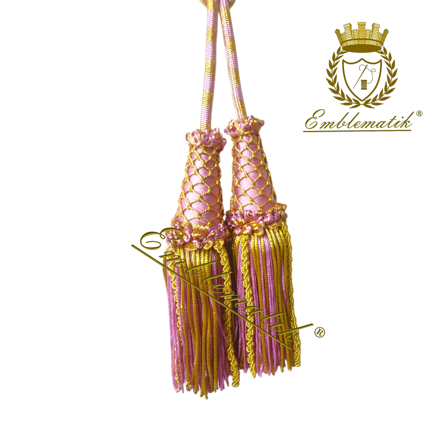 Cingolo liturgico realizzato in metallo e filo di seta rosa/oro
