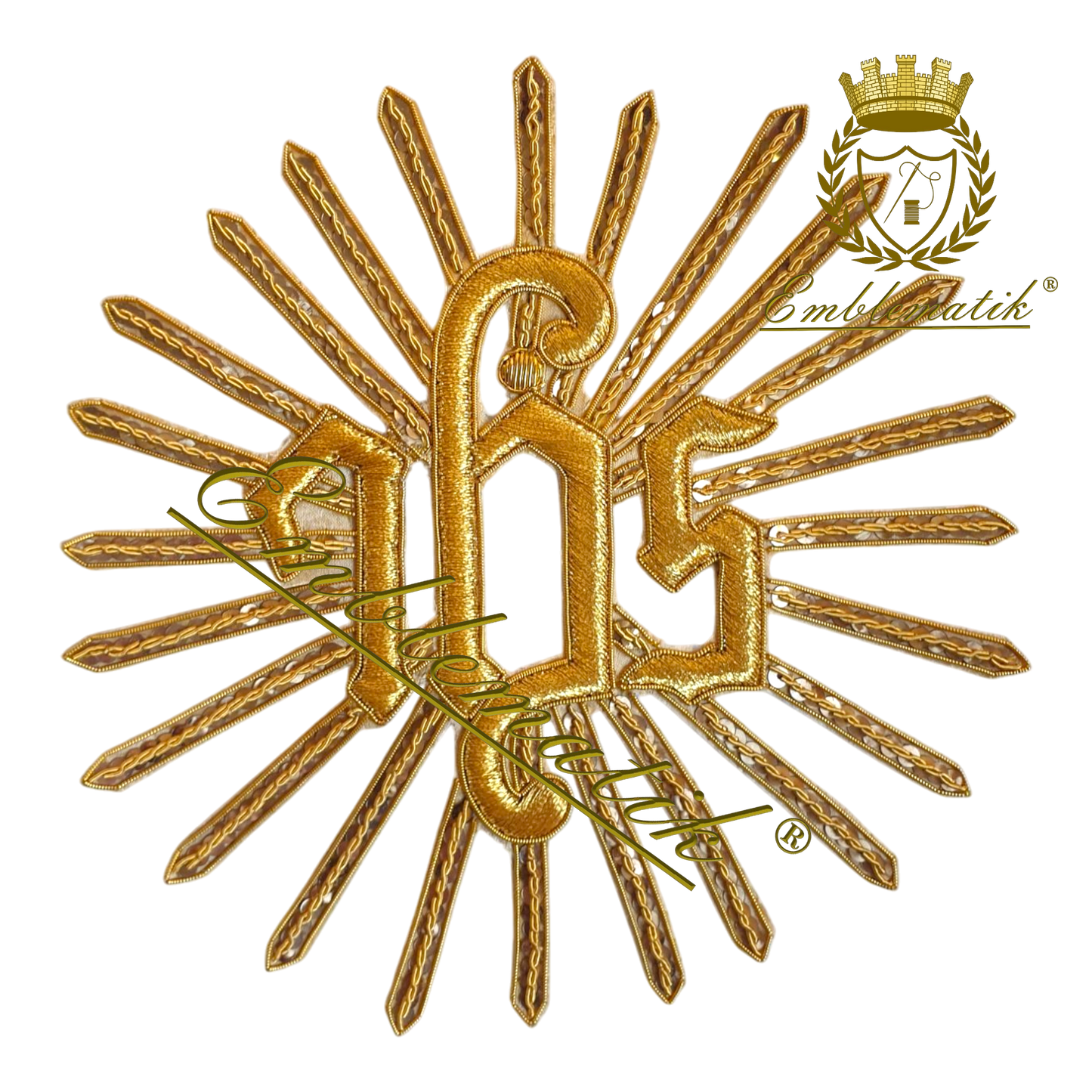 Emblema IHS ricamato a mano Raggi