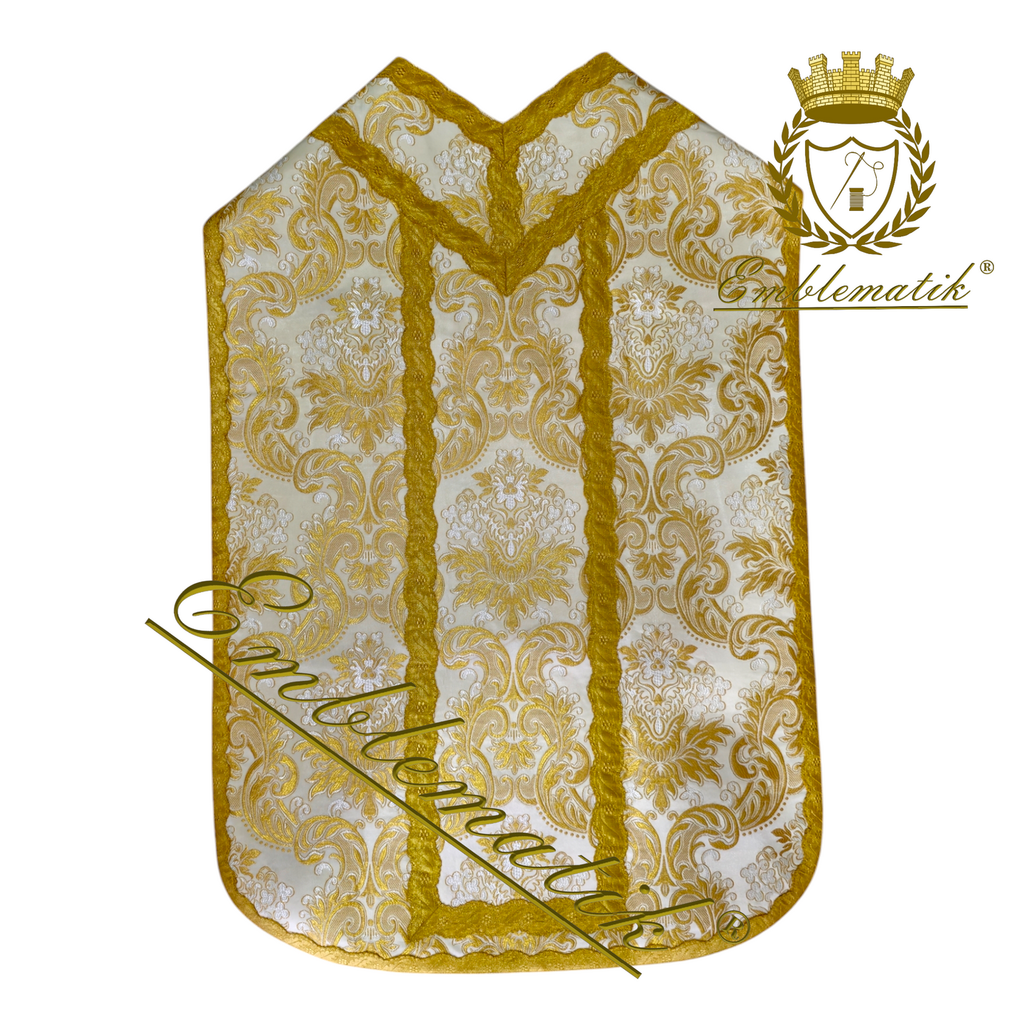 Pianeta Romana Set da Messa Bassa Floreale Bianco