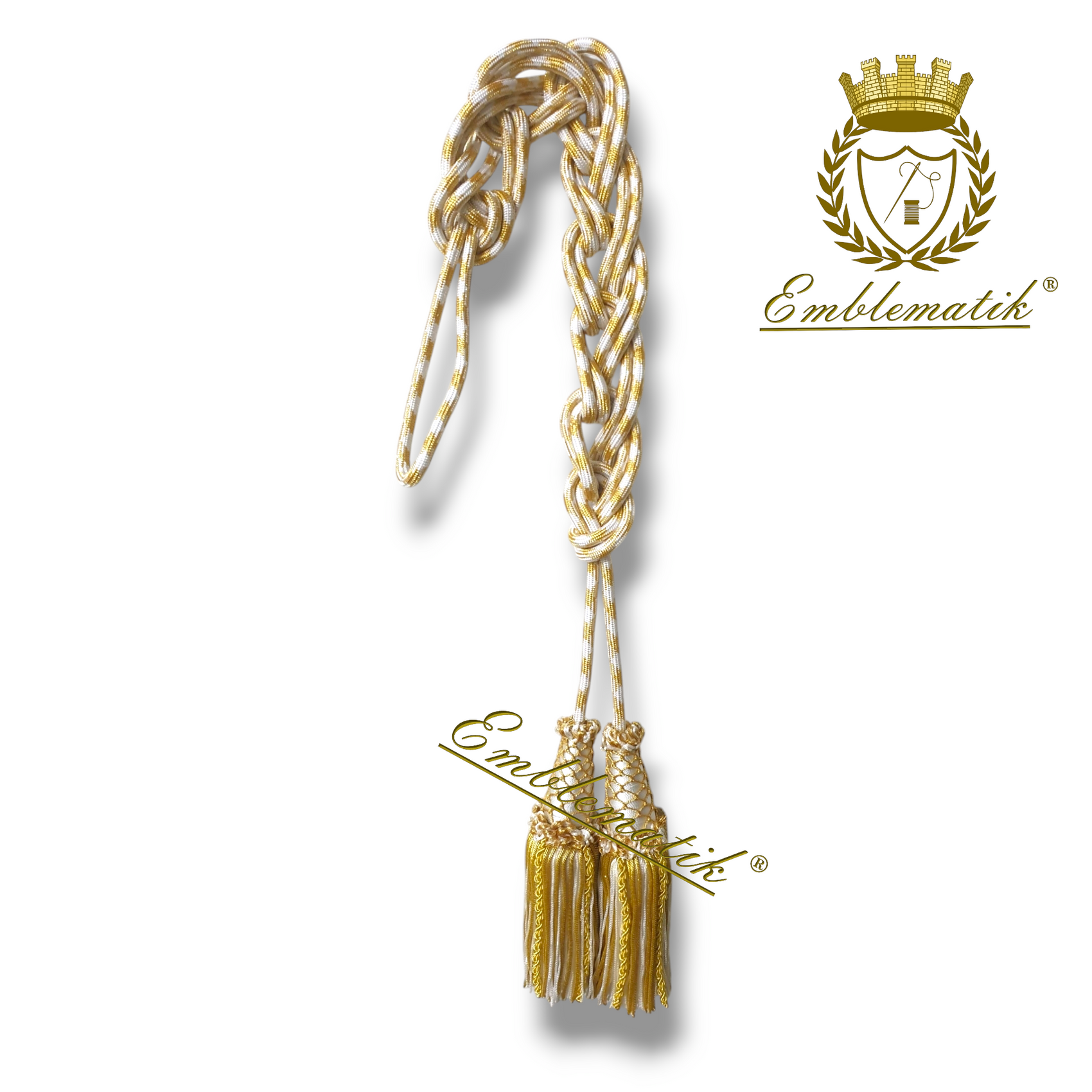 Liturgical Cincture Crafted with Metal & Silk Thread White/Gold