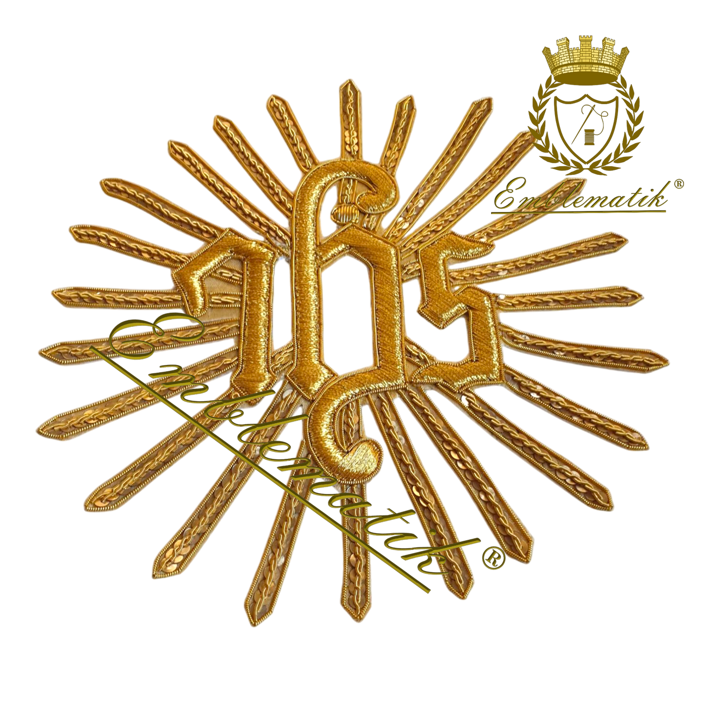 Emblema IHS ricamato a mano Raggi