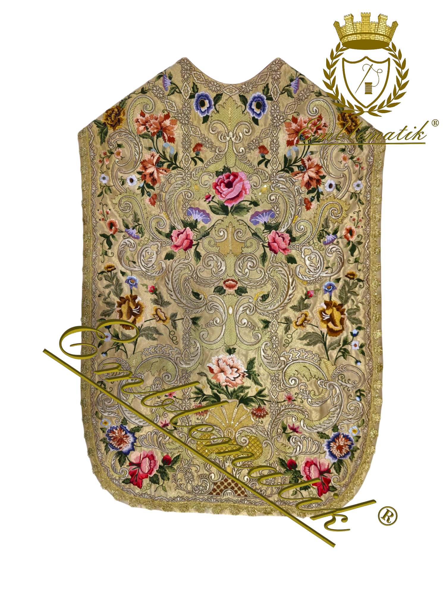 Roman Chasuble Richly Embroidered with Silk & Metallic Threads.