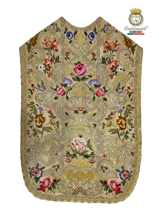 Roman Chasuble Richly Embroidered with Silk & Metallic Threads.