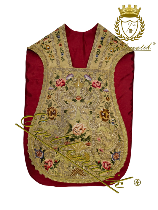 Roman Chasuble Richly Embroidered with Silk & Metallic Threads.