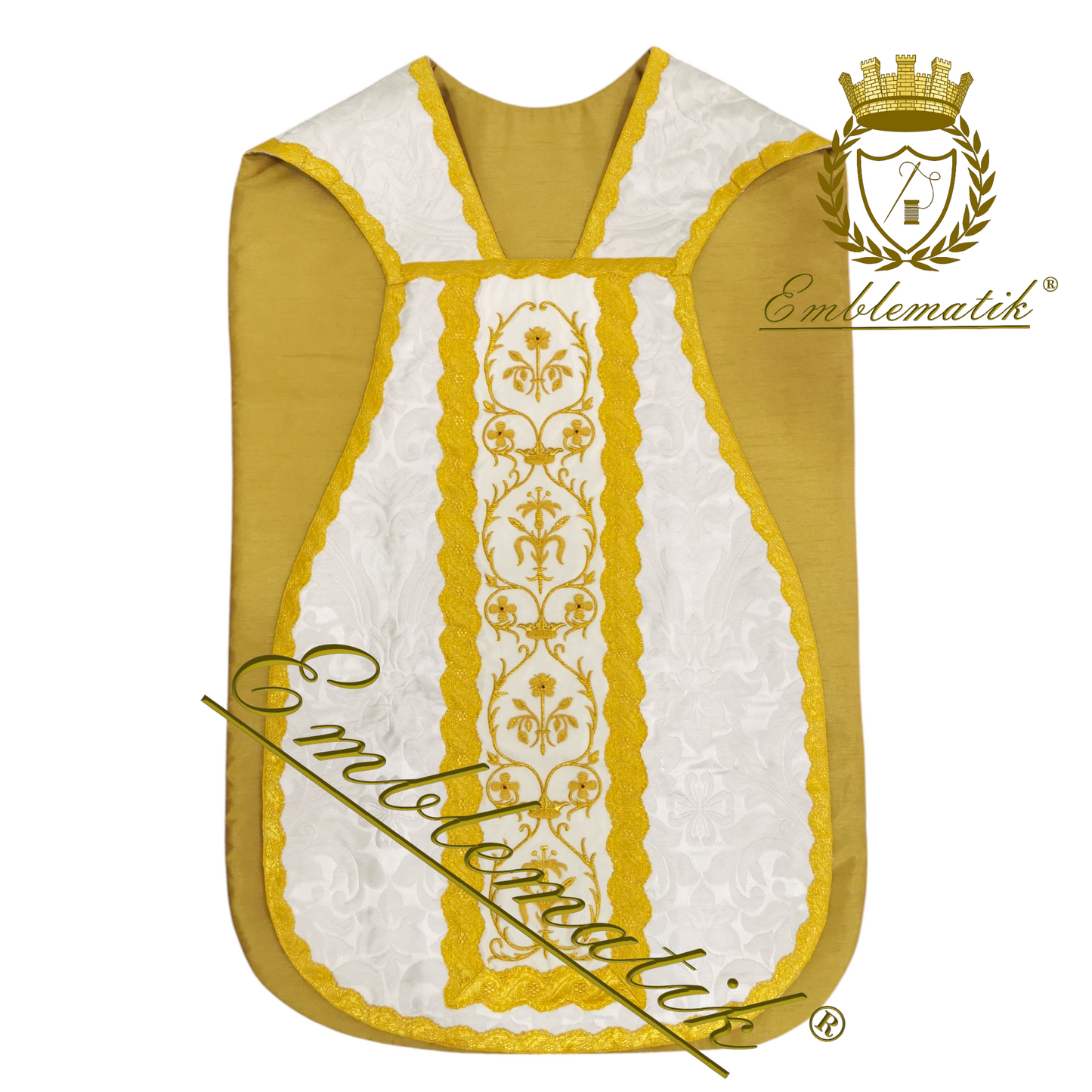 Latin Chasuble Low Mass Set Hand Embroidered white Damask