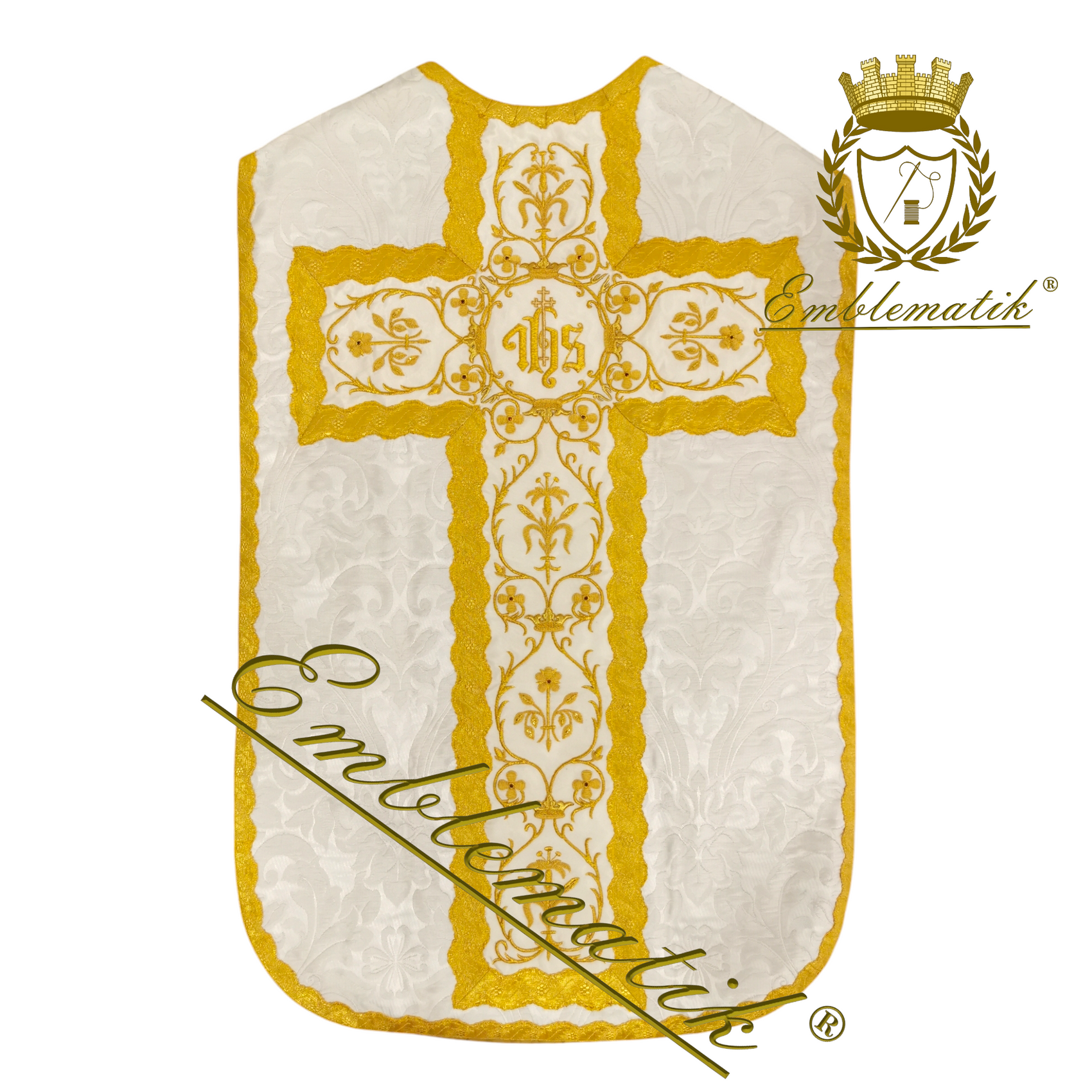 Latin Chasuble Low Mass Set Hand Embroidered white Damask