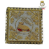 Emblematik by Pasamanerias y Bordados Agnus Dei pall, hand-embroidered with gold metal threads on a light blue background, featuring a lamb with a banner.