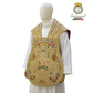 Emblematik by Pasamanerias y Bordados gold chasuble with intricate floral embroidery in silk and metallic threads.