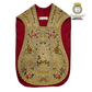 Emblematik by Pasamanerias y Bordados gold chasuble with floral embroidery in silk and metallic threads.