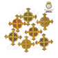 Emblematik by Pasamanerias y Bordados gold metal thread cross for liturgical vestments, available in red, green, blue, and white.