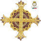 Emblematik by Pasamanerias y Bordados gold metallic thread cross with maroon and white accents, for liturgical vestments.