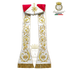 Emblematik by Pasamanerias y Bordados white liturgical stole with gold embroidery and red accents. Features vine and leaf motifs.