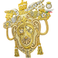 Emblematik by Pasamanerias y Bordados Papal Coat of Arms of Benedict XVI, gold and silver metallic thread embroidery, intricate detail.