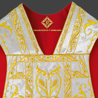 Chasuble Vestment Handmade Embroidered (Low Mass Set). High Quality Metallic Lame Tissue Embroidered With Metal Wire Threads.