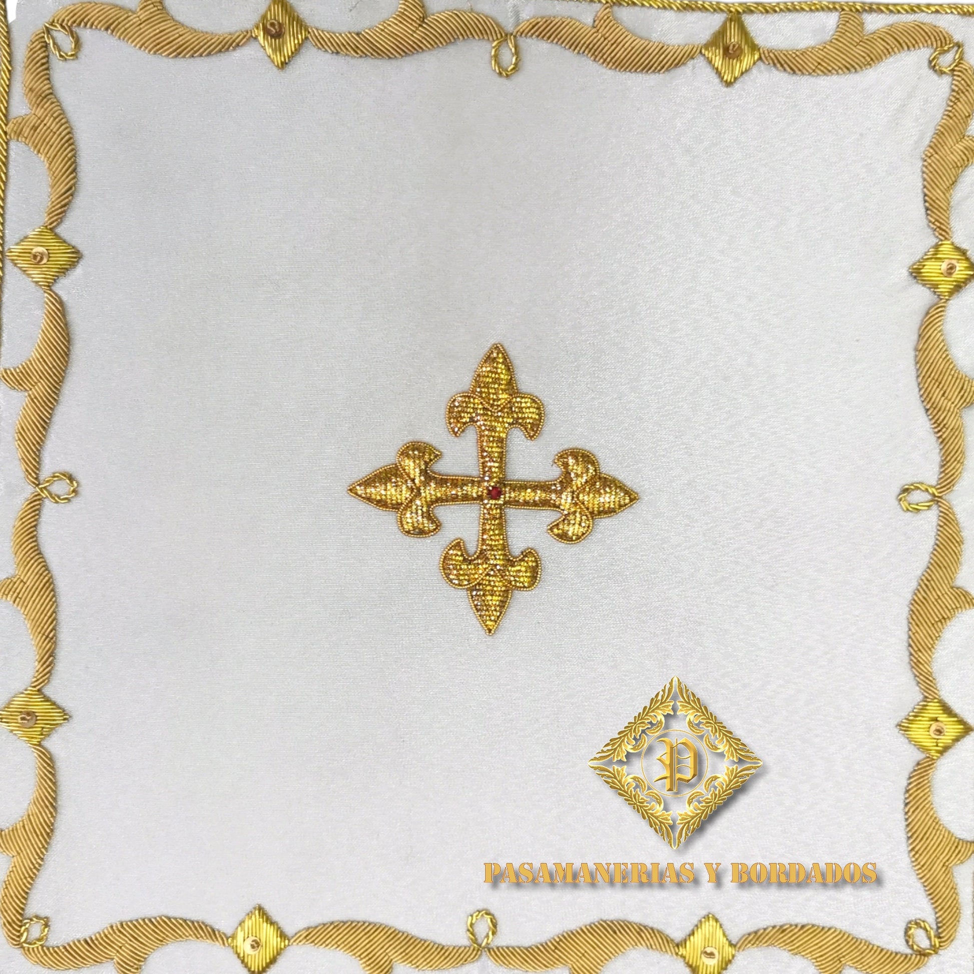 Chasuble Vestment Handmade Embroidered (Low Mass Set). High Quality Metallic Lame Tissue Embroidered With Metal Wire Threads.